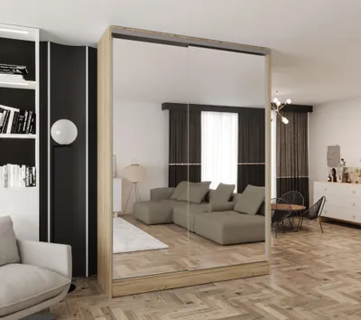 Produktbild von Schwebetürenschrank 2-türig 110x250x58 cm Eiche Sonoma mit 2 Spiegeln – Moderner Kleiderschrank für Schlafzimmer und Flur