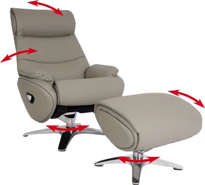 Produktbild von Relaxsessel mit Hocker HWC-K98, Fernsehsessel Sessel, Liegefunktion drehbar, Metall Echtleder/Kunstleder  grau