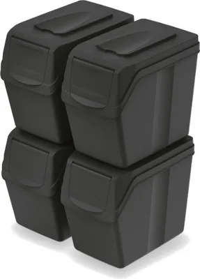 Productafbeelding van Sada van 4 sorteerbakken SORTIBOX, gerecycled zwart, inhoud 4 x 20 liter