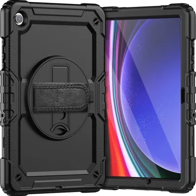 Produktbild von Mobigear SureGrip Xtreme  Samsung Galaxy Tab A11 Plus Hülle Kunststoff,Silikon Backcover + Schulterträger + Ständer - Schwarz