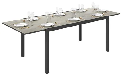Produktbild von Ausziehbarer Gartentisch 160/240x90 cm, 6-8 Personen, Grau, Aluminium-Einfassung, pflegeleichte DPC-Platte in Holzoptik, verstellbare Fš¹?e