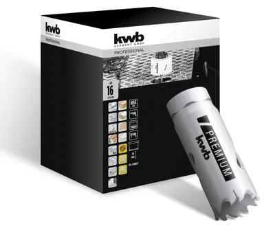 Obrázok produktu pre kwb 598016, Samostarný, Vŕtačka, Hliník, Meď, Sadrokartón, Plast, Oceľ, Drevo, Biela, dvojkovový, High-Speed Steel (HSS), zliatina HSS-Co