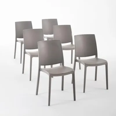 Immagine prodotto di set di 6 sedie impilabili in polipropilene con fibra di vetro per uso esterno e giardino, bar e ristorante, cucina design moderno - CARMEN - Tortora