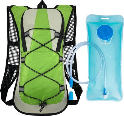 Produktbild von (Grün) Kletterrucksack mit 2L Wasserblase, Rucksack Trinkrucksack Trinkblase für Camping Wandern Radfahren Laufen Klettern Radfahren