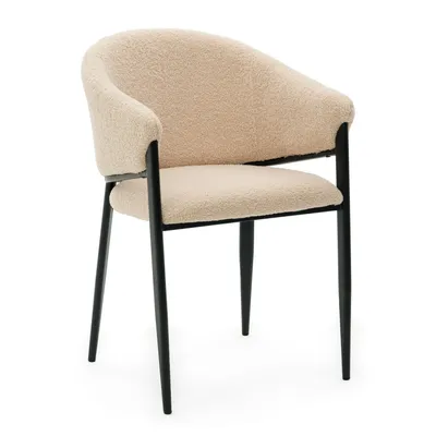Obrázek produktu pro Jídelní židle NEW HOME GLAMOUR Čalouněná obývací židle z látky buklé s područkami - tmavě béžová - Moderní nábytek Teddy