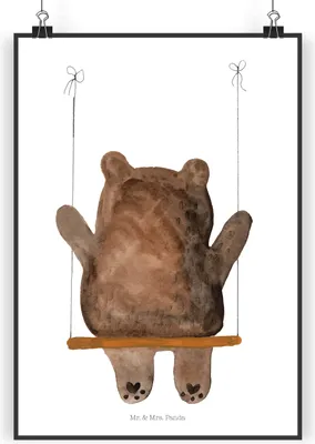 Produktbild von Mr. & Mrs. Panda Bild Bär Schaukel DIN A4 - Weiß - Geschenk, Kunstdruck, wanddeko, drucke, Wandbild, typografie poster, Teddy