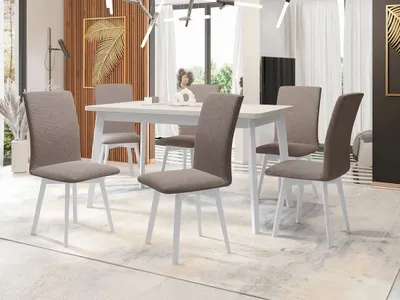 Obrázek produktu pro Moderní jídelní sestava 6+1 ADELBITE 10 - bílá / bílá / hnědá 1