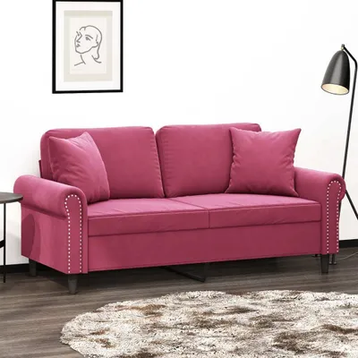 Produktbild von Design 2-Sitzer-Sofa mit Zierkissen Weinrot 140 cm Samt, Schlafsofas 2024 Neu