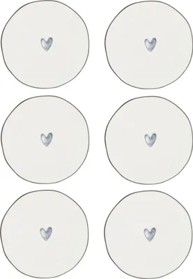 Produktbild von 6er Set Dessertteller IRIS BLUE Watercolour Heart D. 13cm Bastion Collections
