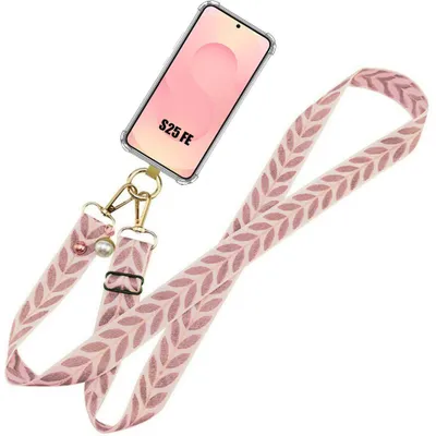 Image de Coque pour Samsung Galaxy S25 FE, Silicone Antichoc Anti-Rayures avec Cordon Rose Réglable