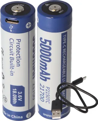 Produktbild von 2 kusy 21700 Li-ion batérie 5000mAh 3,7V - 3,6V 76,2x21,4mm s ochranou PCB vrátane možnosti nabíjania cez USB-C