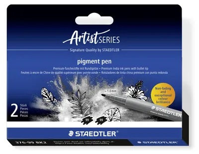 Produktbild von STAEDTLER pigment pen 376 Tuschestift mit Rundspitze Blisterkarte mit 2 Stiften, intensiv schwarz