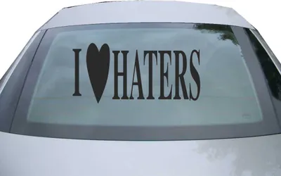 Produktbild von Indigos UG - Aufkleber Heckscheibe & Motorklappe DE6013 - schwarz - 600x285 mm - i Love haters - Auto Scheiben Fenster Heckklappe Tuning Racing JDM - Die cut