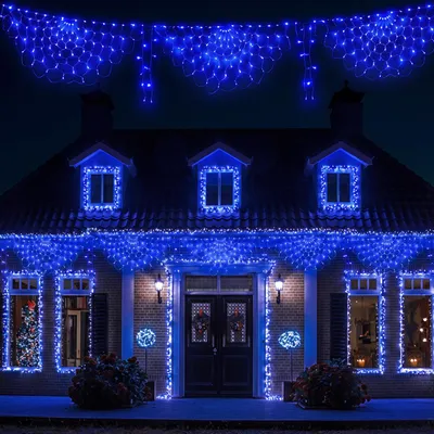 Produktbild von 3,5m 304LEDs Halbkreis Lichternetz LED Lichterkette 8 Lichtmodi Lichtervorhang für Weihnachten Halloween Fenster Party Garten Deko, Blau