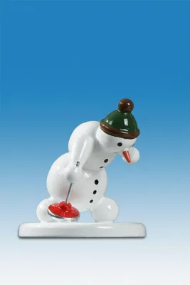Produktbild von Holzfigur Schneemann Eisstockspieler Höhe 6,5cm NEU