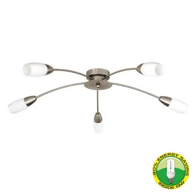Productafbeelding van Plafondlamp PROXI+ 5xE14/9W, satijnnikkel/wit. L: 660, H: 140, dimbaar