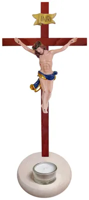 Holzkreuz Teelichthalter 35 cm, Buchen-Ahornholz, Jesus-Figur