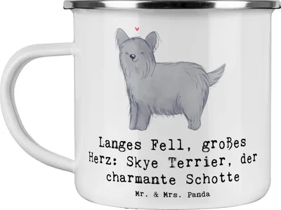 Produktbild von Mr. & Mrs. Panda Haferl Skye Terrier - Weiß - Geschenk, Hunderasse, Hunderassen Eigenschaften, becher emaille, großes Herz, Hundeliebhaber, Tasse, Hund, Teetasse, Pott