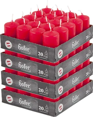 Produktbild von ​HOFER Stumpenkerzen Mohnrot 80er Set – 4x7cm – 11h Brenndauer, Säulenkerzen – Tropffrei & Duftfrei – Rote Deko-Kerzen für Hochzeit & Tisch​