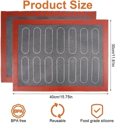Set von 2 Silikonbackmatten 40 x 30 cm - Mikroperforiert und Hitzebeständig - Wiederverwendbare Backunterlagen für Kekse