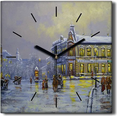 Produktbild von Coloray Hodiny Unikátní 30x30 cm  Tiché hodiny Pro obývací pokoj a kuchyň Nástěnné hodiny Plátno Černé ručičky hodin - Světelná zasněžená vesnice zima