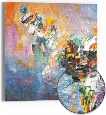 Produktbild von DEQORI Hybrid Leinwand Bild 50x50 cm 'Abstraktes Feuerwerk' Wandbild Glas flach modern