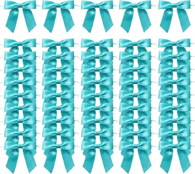Imagen del producto de Lazos decorativos de satén, 50 unidades, color turquesa, para envoltorios de regalos