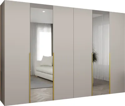 Produktbild von MEBLE KRYSPOL, Kleiderschrank Spiegel, 300x202x52, Kaschmir, Griff Gold