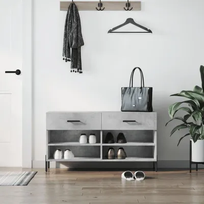 Zdjęcie produktu dla vidaXL Ławka na buty betonowa szara 102x35x55 cm materiał drewnopochodny - Ławka na buty - Ławka na buty - Ławka z miejscem do przechowywania - Stojak na buty