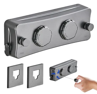 Image de Corde à linge rétractable avec âme en acier - Étagère à linge murale - Double corde - Fixation murale - 5,1 m - Capacité de charge maximale : 20 kg - Ligne à linge