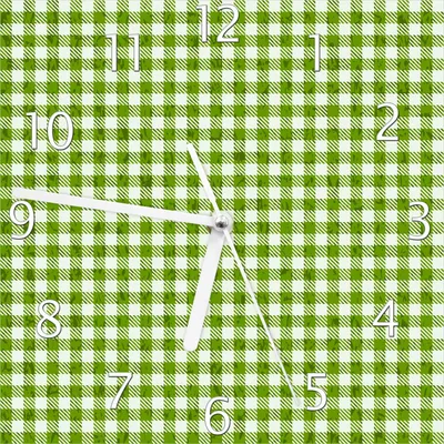 Produktbild von Wallario Design Wanduhr Muster einer Tischdecke in grün und weiß kariert aus Echtglas, Größe 20 x 20 cm