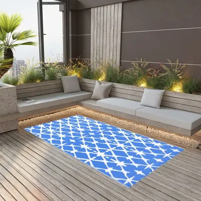 Obrázok produktu pre Nábytkový vonkajší koberec modro-biely 190x290 cm PP - Vonkajšie koberce 310447