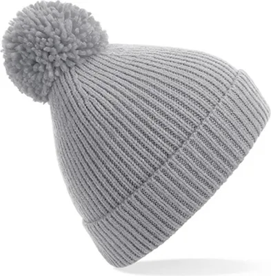 Produktbild von Beechfield B382 | Engineered Knit Ribbed Pom Pom Beanie - Farbe: Light Grey - Größe: One Size