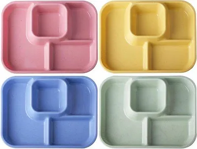 Produktbild von Kinder- und Erwachsenensnackteller - Set aus 4 recycelbaren Teller mit 4 Fächern - Unzerbrechliches Geschirr - 27 cm