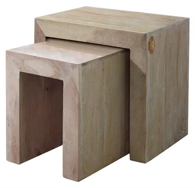 Produktbild von MASSIVMOEBEL24.DE Beistelltisch Akazie 45x35x45 white stone getüncht NATURE WHITE #12