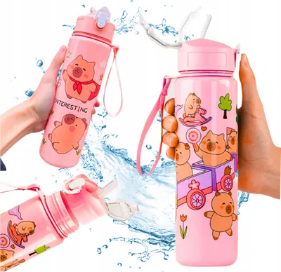 Produktbild von Capybara Trinkflasche mit Strohhalm für Kinder zur Schule, 690 ml
