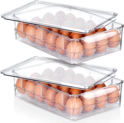 Immagine prodotto di Vilde | Contenitore per uova - Con coperchio - Trasparente - 2 pezzi - 32 × 21 × 8 cm - Organizzatore per frigorifero - Per 48 uova
