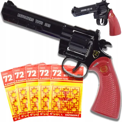 Produktbild von Spielzeugpistole - Metallischer Kinderrevolver mit Zündhütchen – inklusive 5 Blisterpackungen, 720 Schüsse, ab 3 Jahren, zwei Farben zur Auswahl: Schwarz oder Silber.