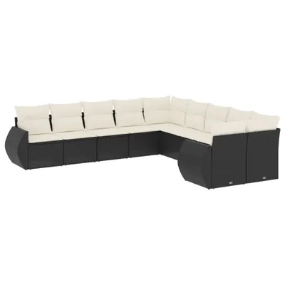 Image de vidaXL Ensemble de 10 canapés de jardin avec coussins noir poly rotin