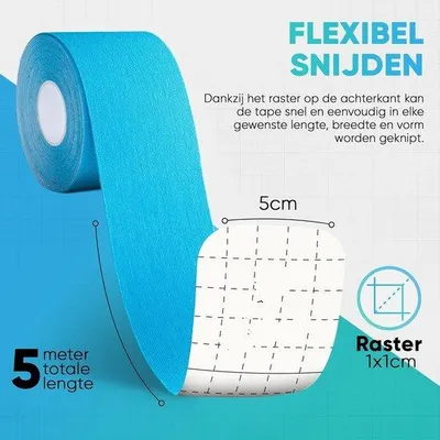Produktbild von Famanu Kinesiologie Tape 5m, elastisches Sporttape in Blau und Rosa für Muskelunterstützung und Verletzungsprävention