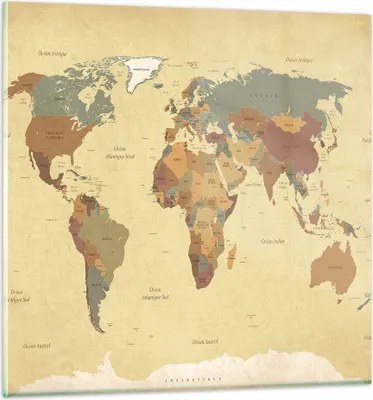 Produktbild von Bilder auf glas - Karte Welt Land - 40x40cm - Glasbilder - Wandbilder - Kunstdruck - zum Aufhängen bereit - Wanddekoration aus Glas - Glas Bilder - Wandbild auf Glas - Einteilig - GAC40x40-3861