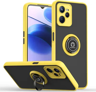 Produktbild von OPPO Realme C35 Hülle, Ring Halter Ständer Matte Transluzent TPU Rahmen Stoßfest Schutzhülle für OPPO Realme C35 Gelb