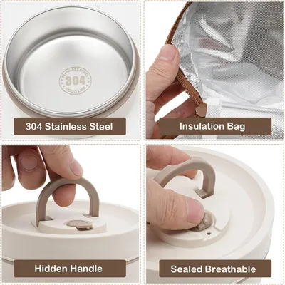Produktbild von Thermo-Lunchbox Set, 2-teilig, Edelstahl, lekfrei, beige, für Büro und Picknick