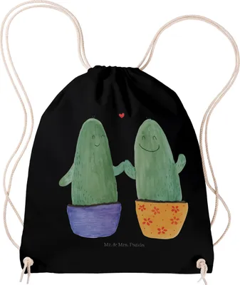 Produktbild von Mr. & Mrs. Panda Jutebeutel Kaktus Liebe - Schwarz - Geschenk, Trennung, wander rucksack, Kakteen, Stoffbeutel, Streit, Turnbeutel, sporttasche klein, gymnastiktasche