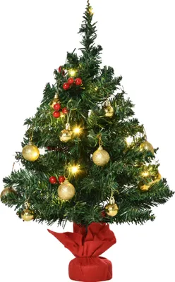 Produktbild von Weihnachtsbaum klein - Mini Christbaum mit Stechpalmenbeeren - Kugeln & LED-Lichtern - Tischdeko grün PVC ?40 x 60 cm