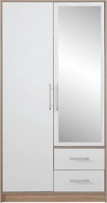 Produktbild von TKmoebel,Kleiderschrank SMART 03 mit spiegel, Schlafzimmerschrank, Drehtürenschrank, Weiß + Sonoma