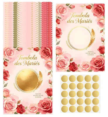 45 Tombola-Kratzkarten für Hochzeit, Hochzeitslotto, Gästespiel