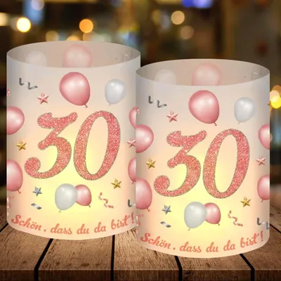 Produktbild von 12 dekorative Teelichthalter zum 30. Geburtstag, Tischdekoration, 30 Jahre, Happy Birthday, Deko zum Geburtstag, 30 Jahre, Damen, Herren, für Teelicht