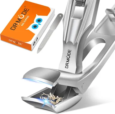 Image de Coupe-ongles à tête angulaire pour ongles épais avec bac de récupération - Acier Premium - Argent