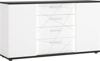 Produktbild von Sideboard 161cm in weiß Hochglanz mit Eiche schwarz, inkl. Beleuchtung, VISALIA-129